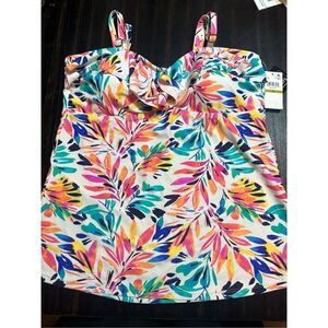 Island Escape NWT size 14 white floral tankini top